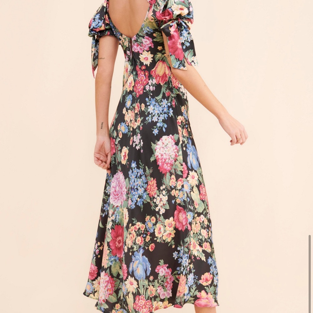 Selkie Floral Poet Slip Dress - Black, Pink, Blue, Green, Silk - Picture 6 of 8